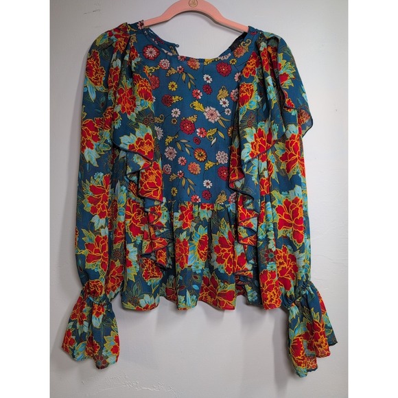BELLE VERE Boho Floral Flowy Blouson Peasant Blouse XS EUC - Picture 2 of 8